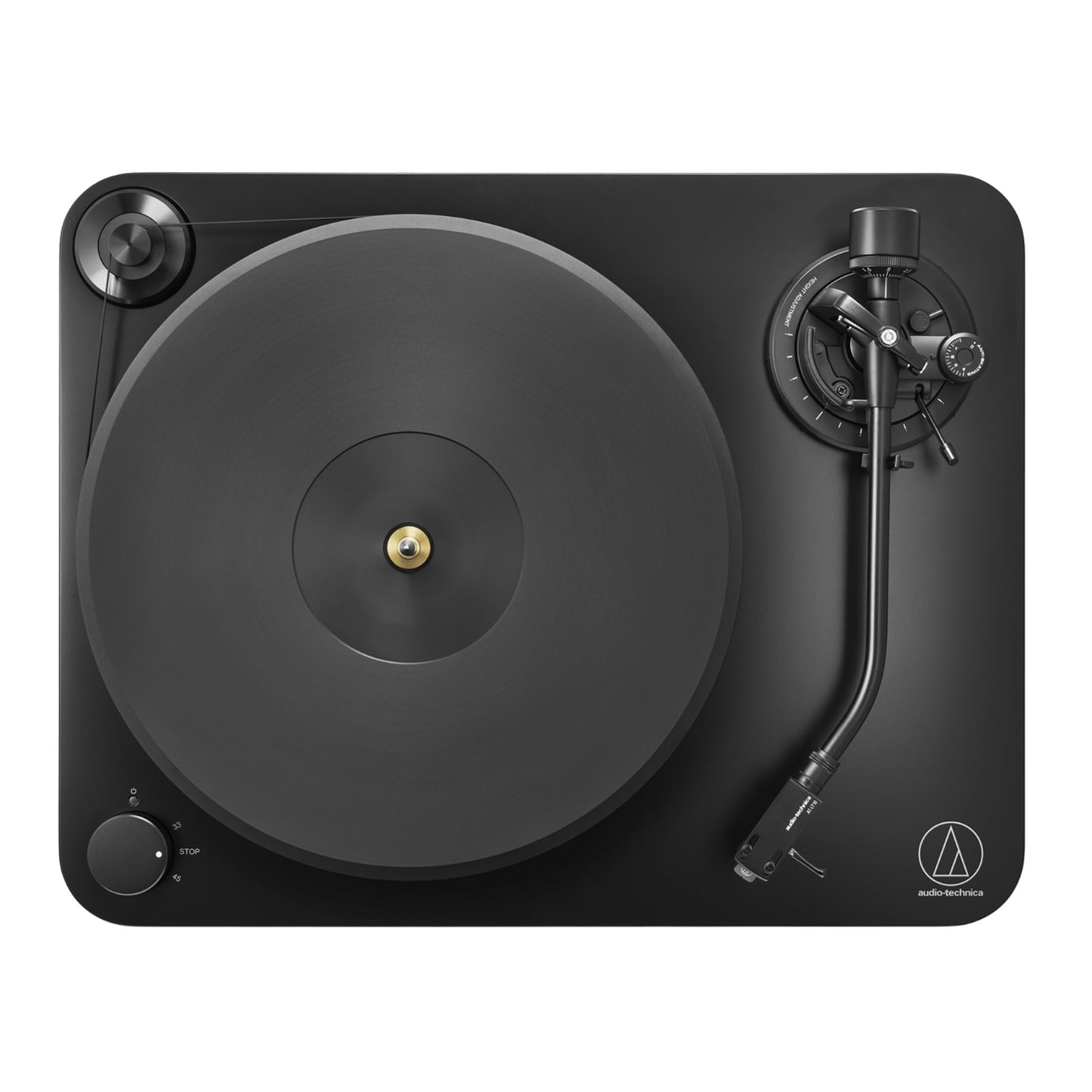 Top view of the Audio Technica AT-LP7X Turntable on a white background