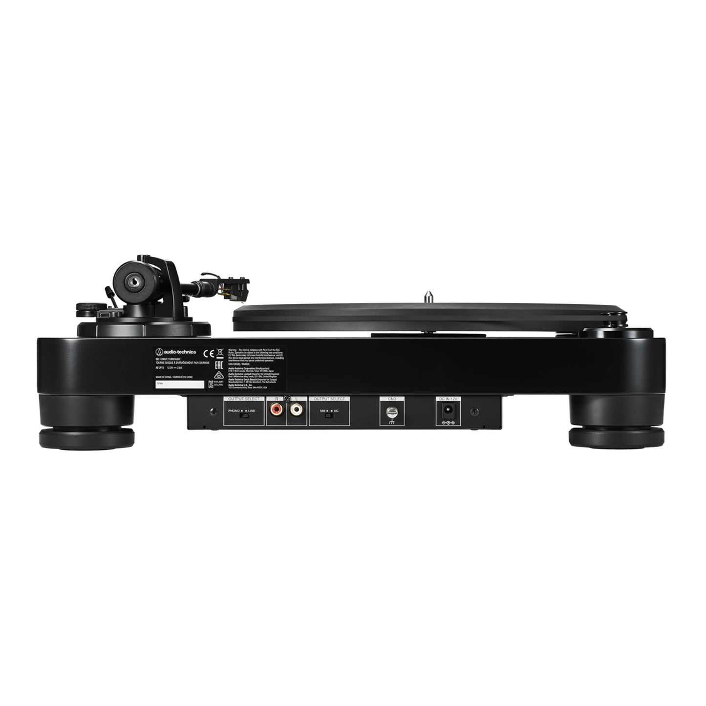 Back view of the Audio Technica AT-LP7X Turntable on a white background