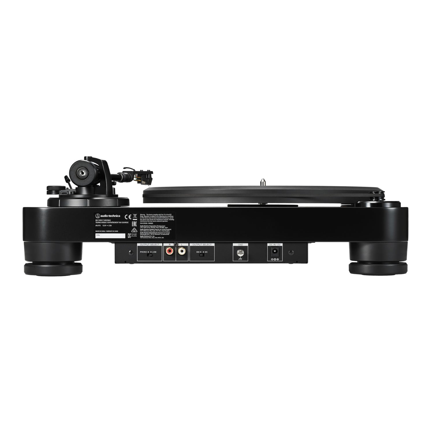 Back view of the Audio Technica AT-LP7X Turntable on a white background