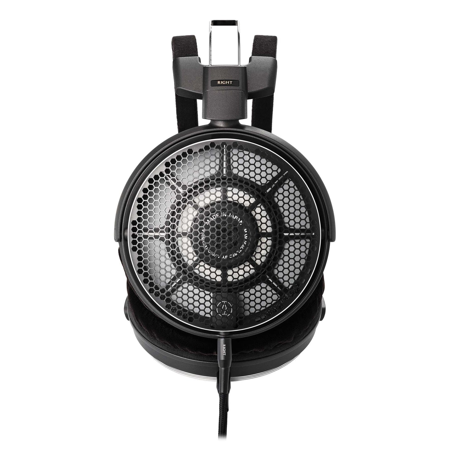 Black headphones with honeycomb design on a white background