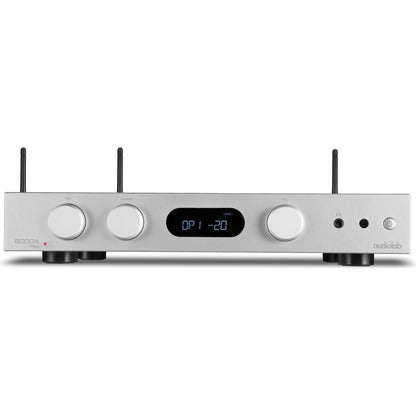 Front view of silver Audiolab 6000A Play Stereo Amplifier