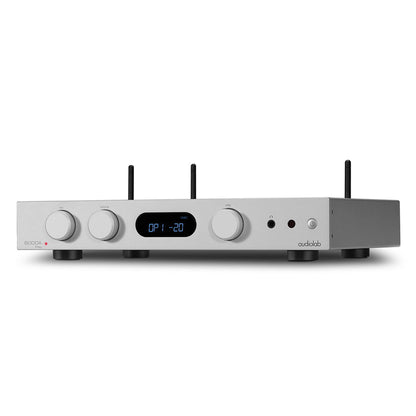 Audiolab 6000A Play Stereo Amplifier with digital display and control knobs on a white background