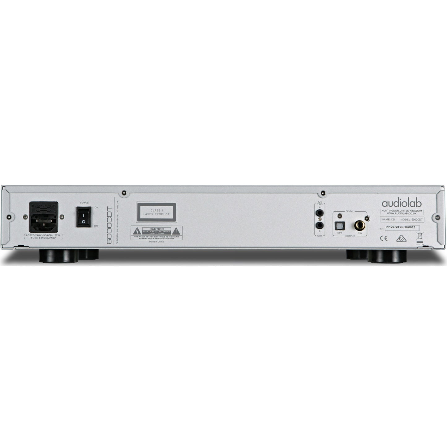 Back view of silver Audiolab 6000CDT CD Transport