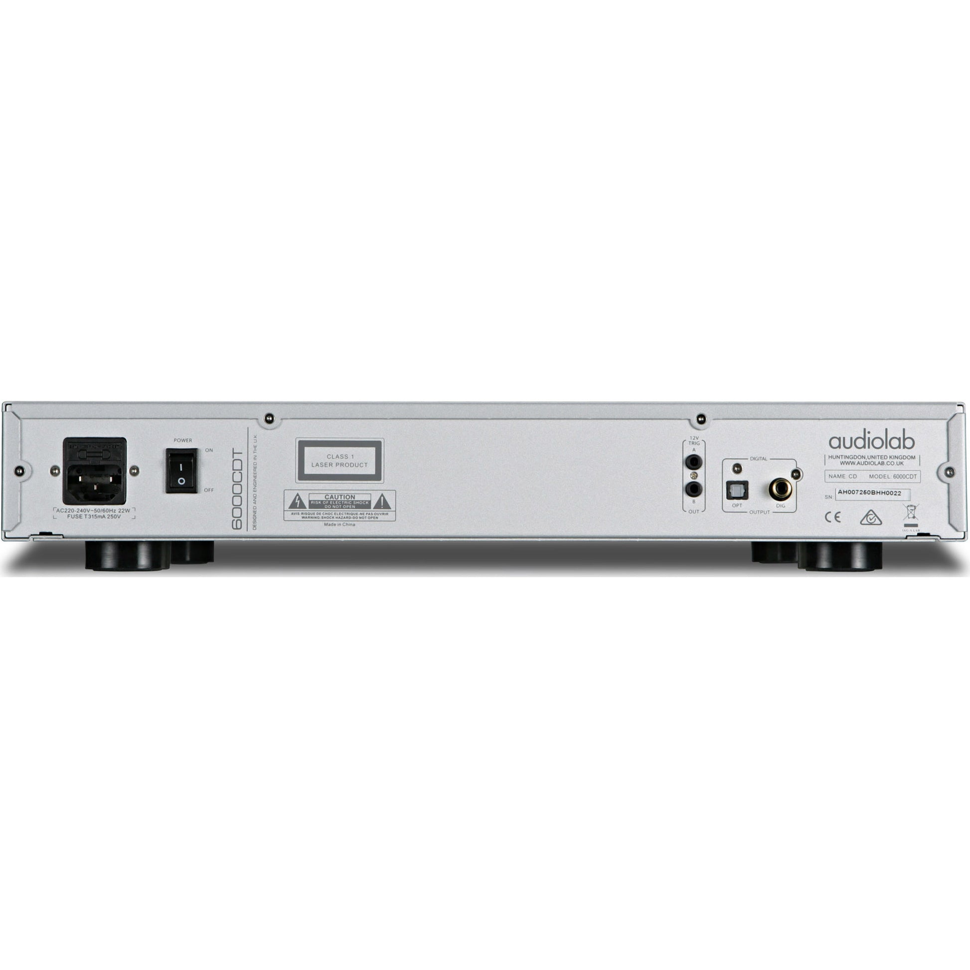 Back view of silver Audiolab 6000CDT CD Transport