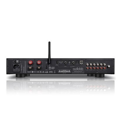 Back view of black Audiolab 7000A Stereo Amplifier