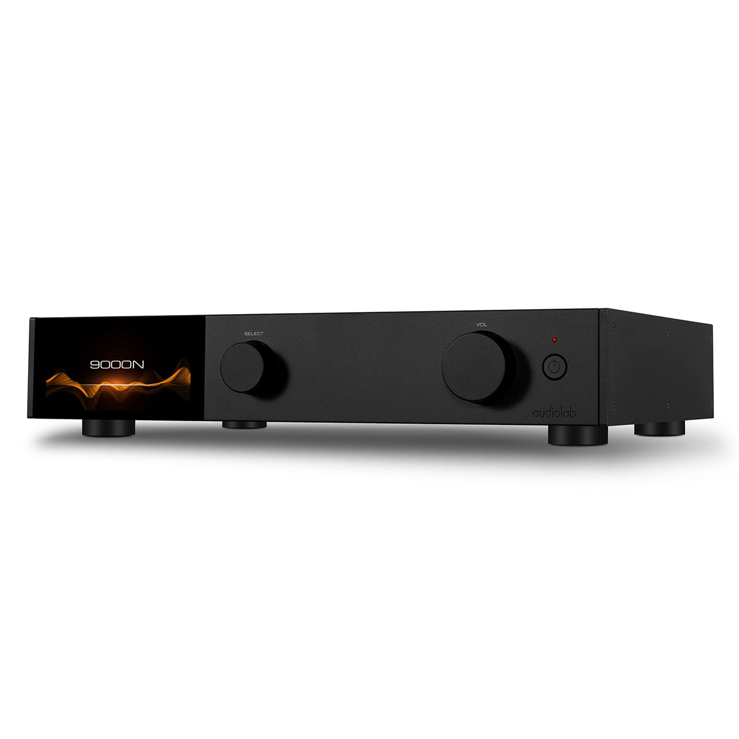 Front angle view of black Audiolab 9000N Music Streamer