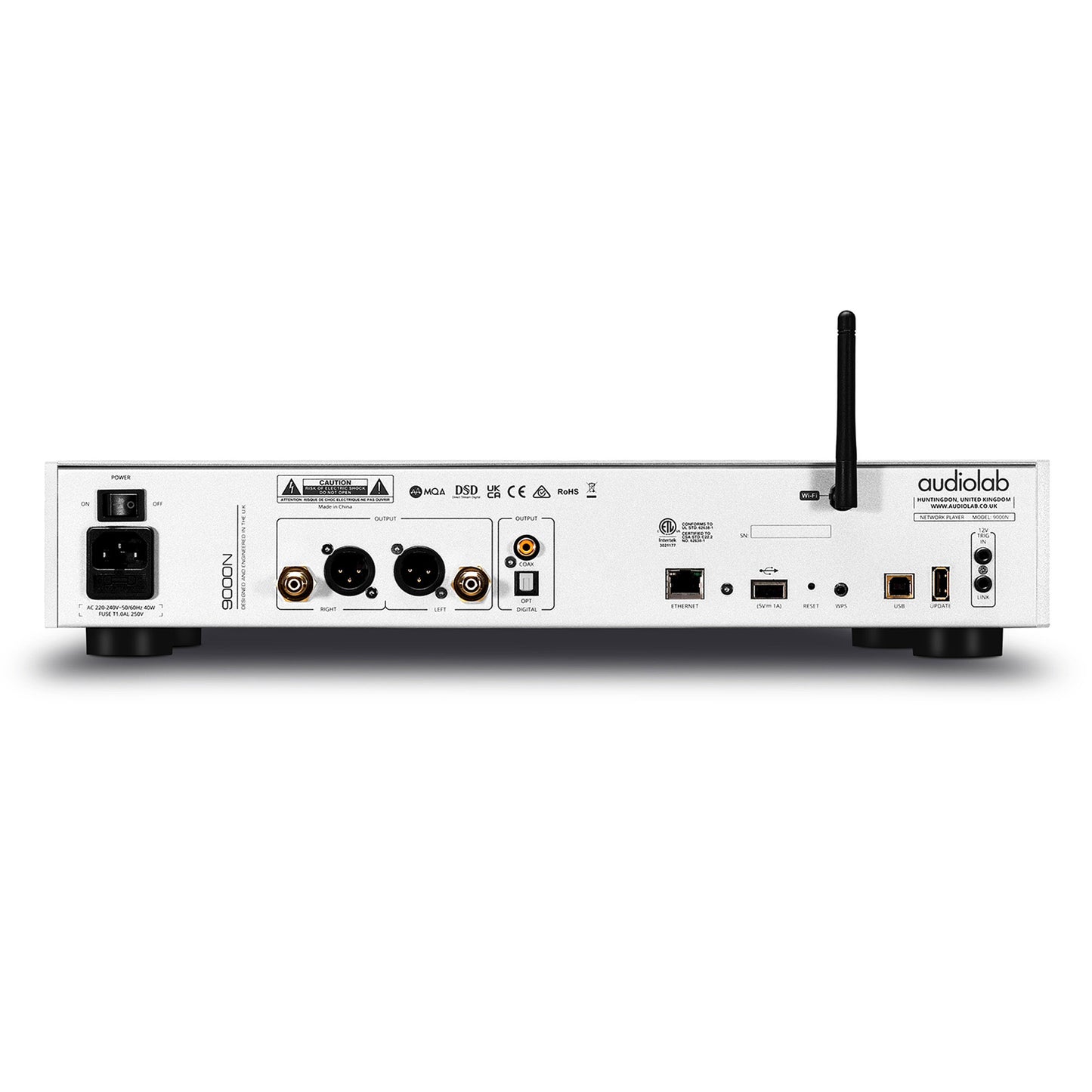 Back view of silver Audiolab 9000N Music Streamer