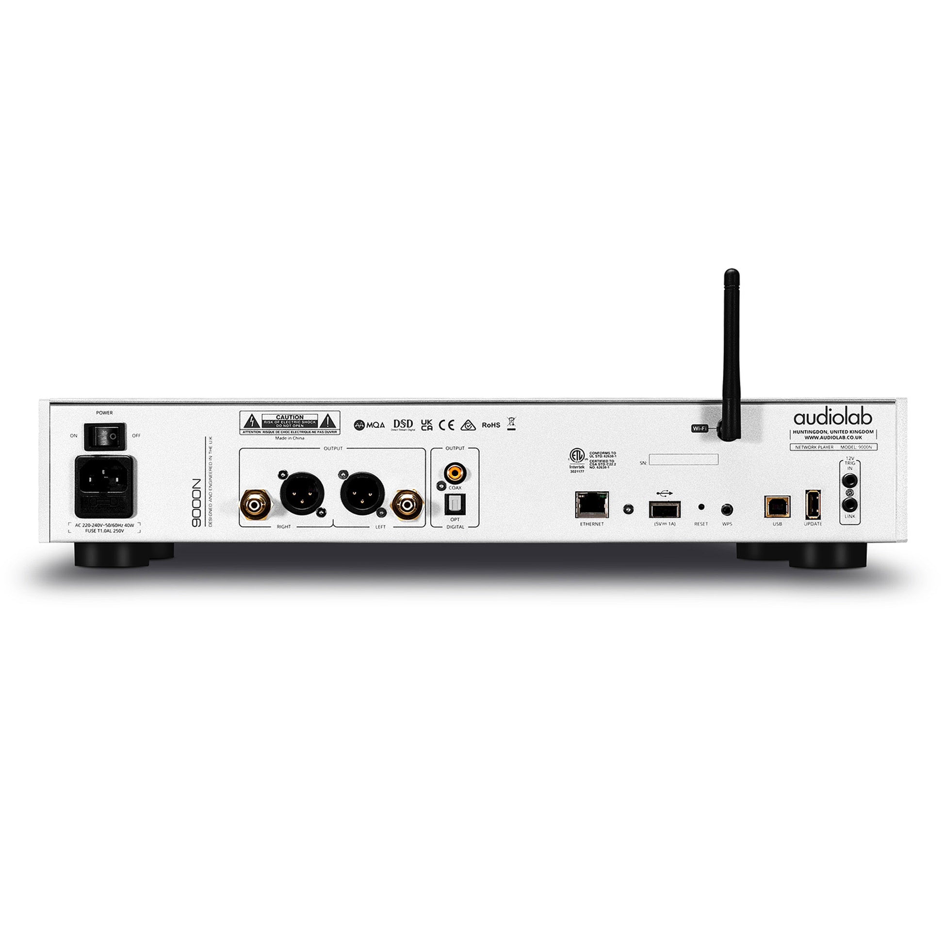Back view of silver Audiolab 9000N Music Streamer