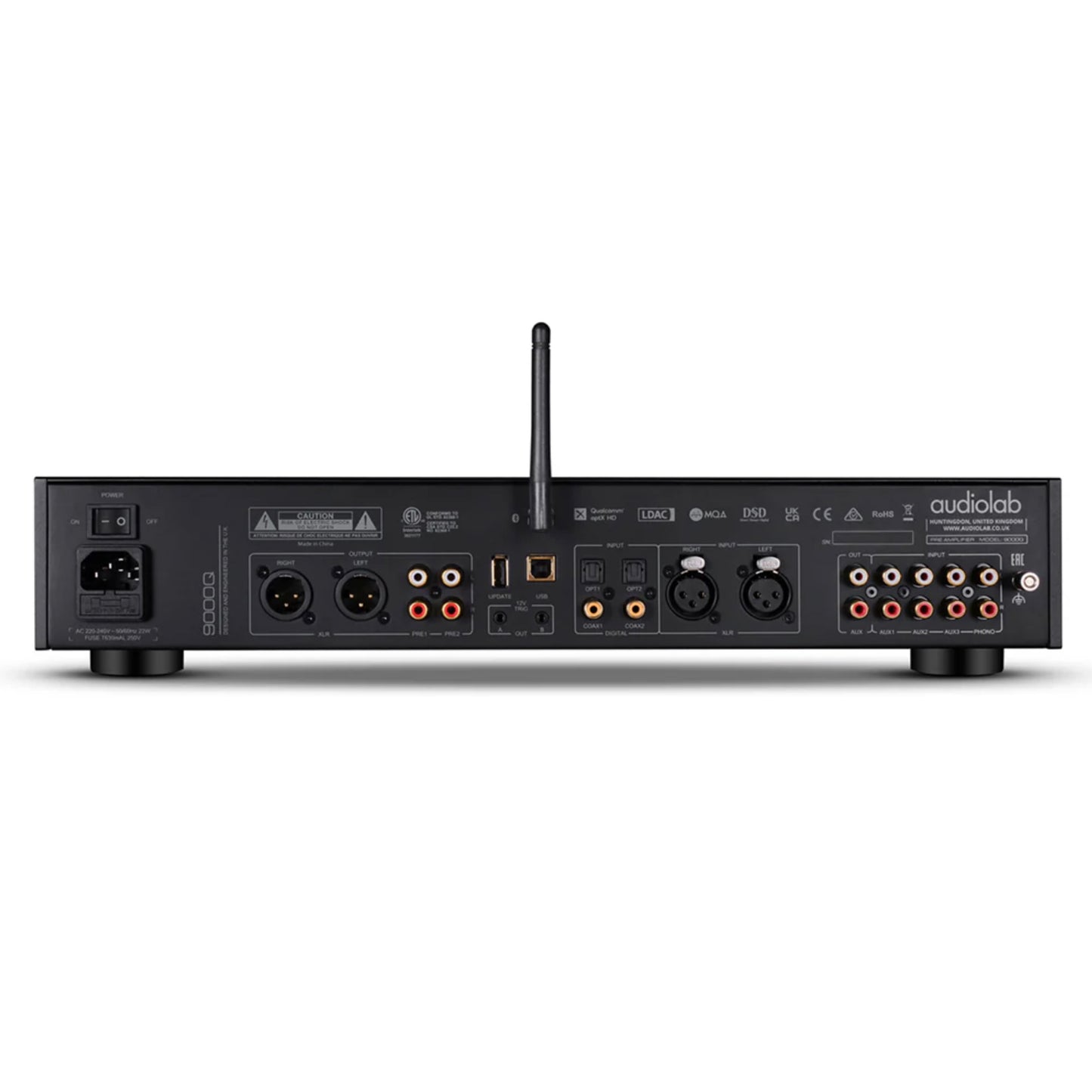 Back view of black Audiolab 9000Q Preamplifier
