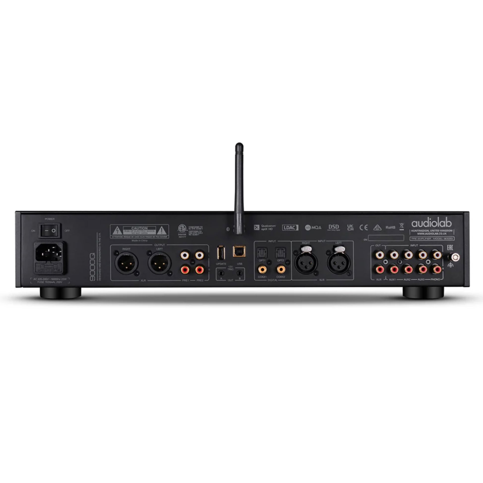 Back view of black Audiolab 9000Q Preamplifier
