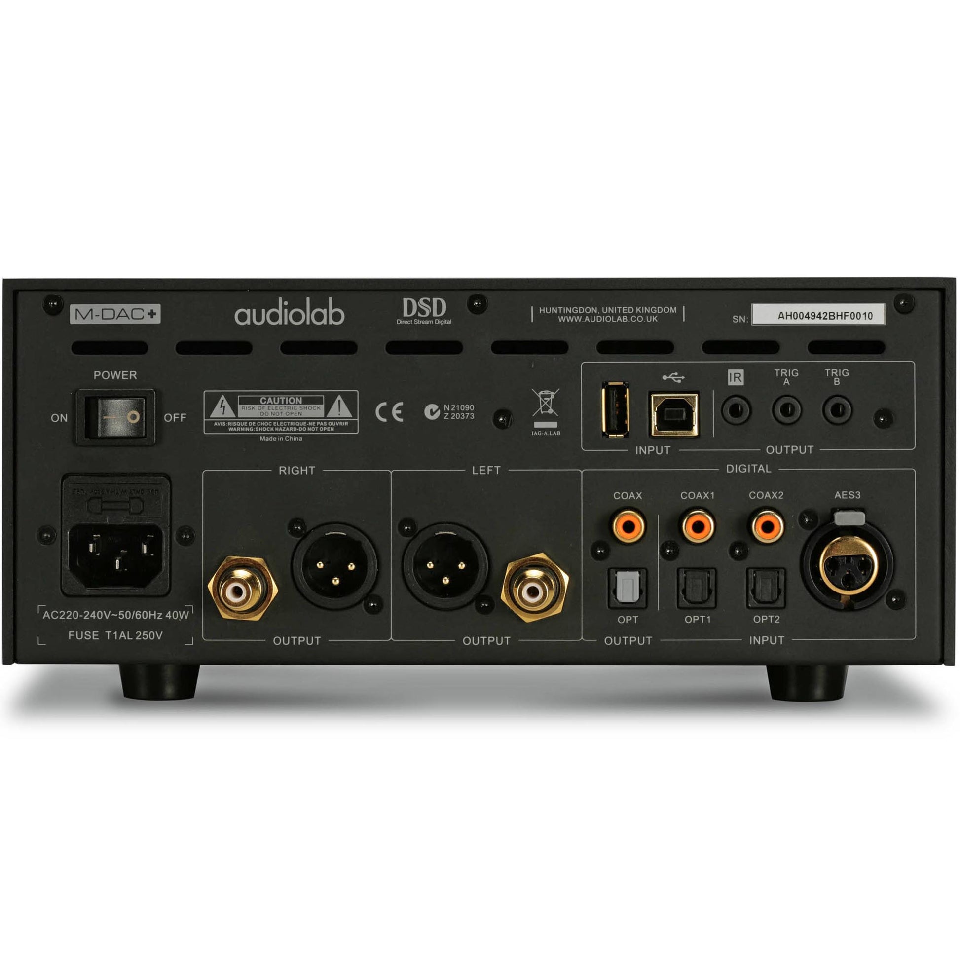 Back view of black Audiolab M-DAC+ DAC/Preamp