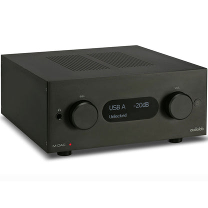 Top angle view of black Audiolab M-DAC+ DAC/Preamp