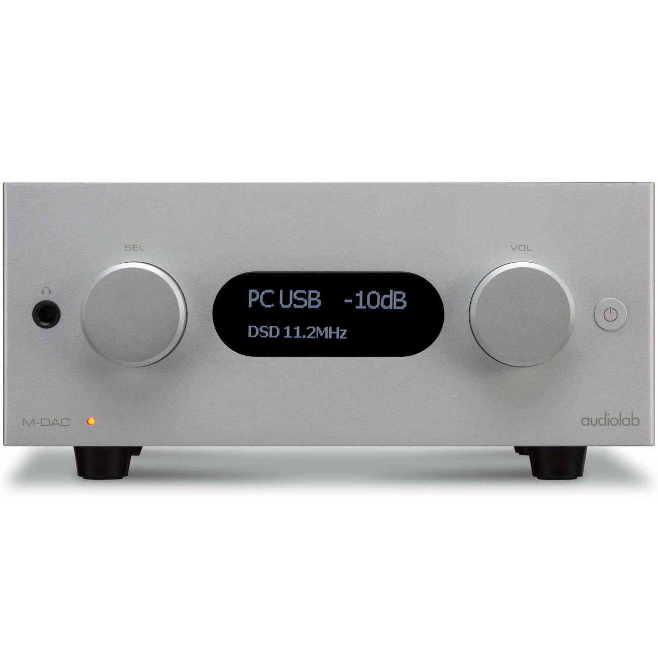 Front view of silver Audiolab M-DAC+ DAC/Preamp