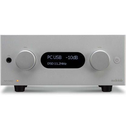 Front view of silver Audiolab M-DAC+ DAC/Preamp