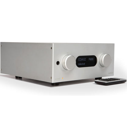 Angle view of silver Audiolab M-DAC+ DAC/Preamp