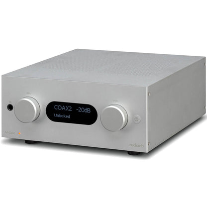 Top angle view of silver Audiolab M-DAC+ DAC/Preamp
