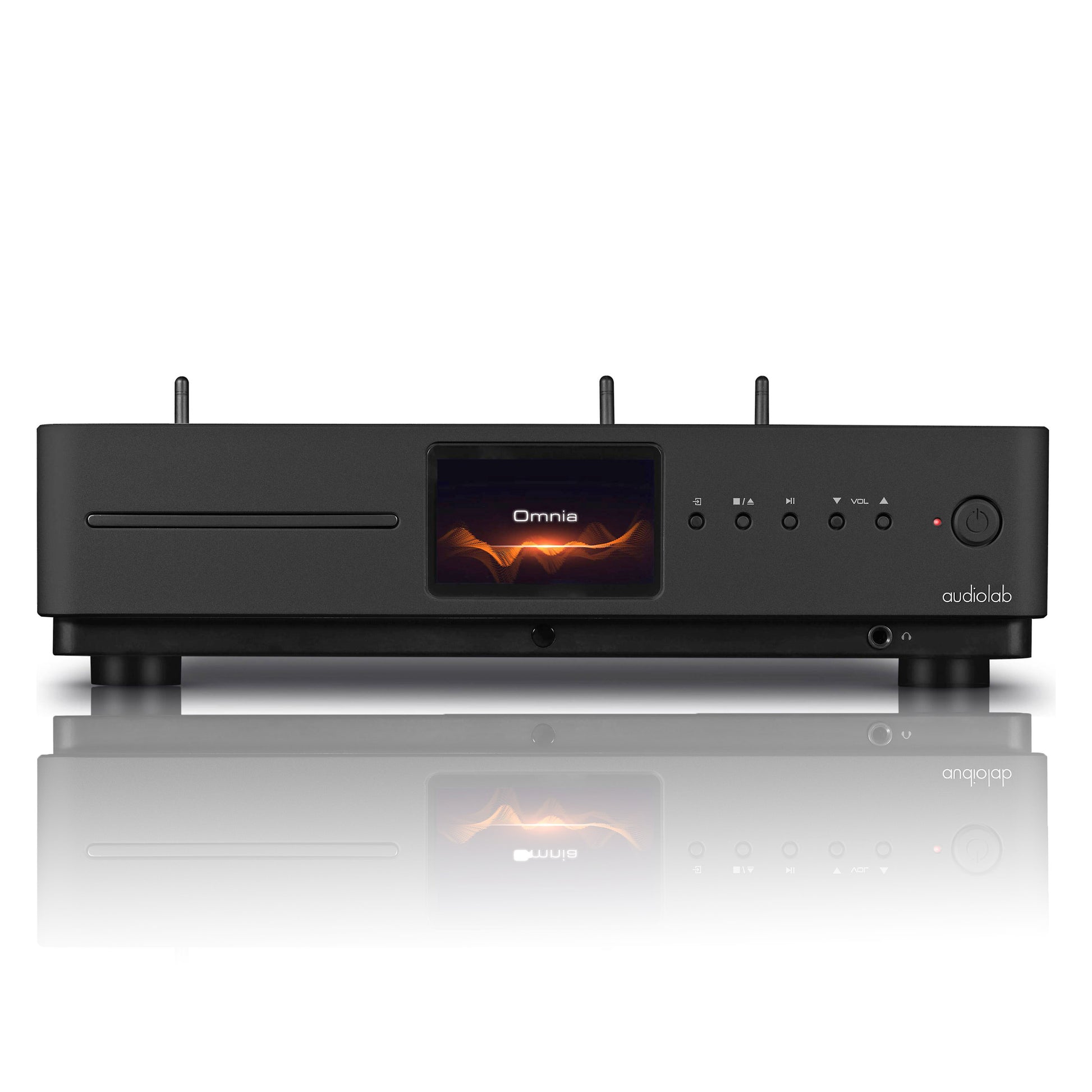 Front view of black Audiolab Omnia Stereo Amplifier With Built-In CD Player