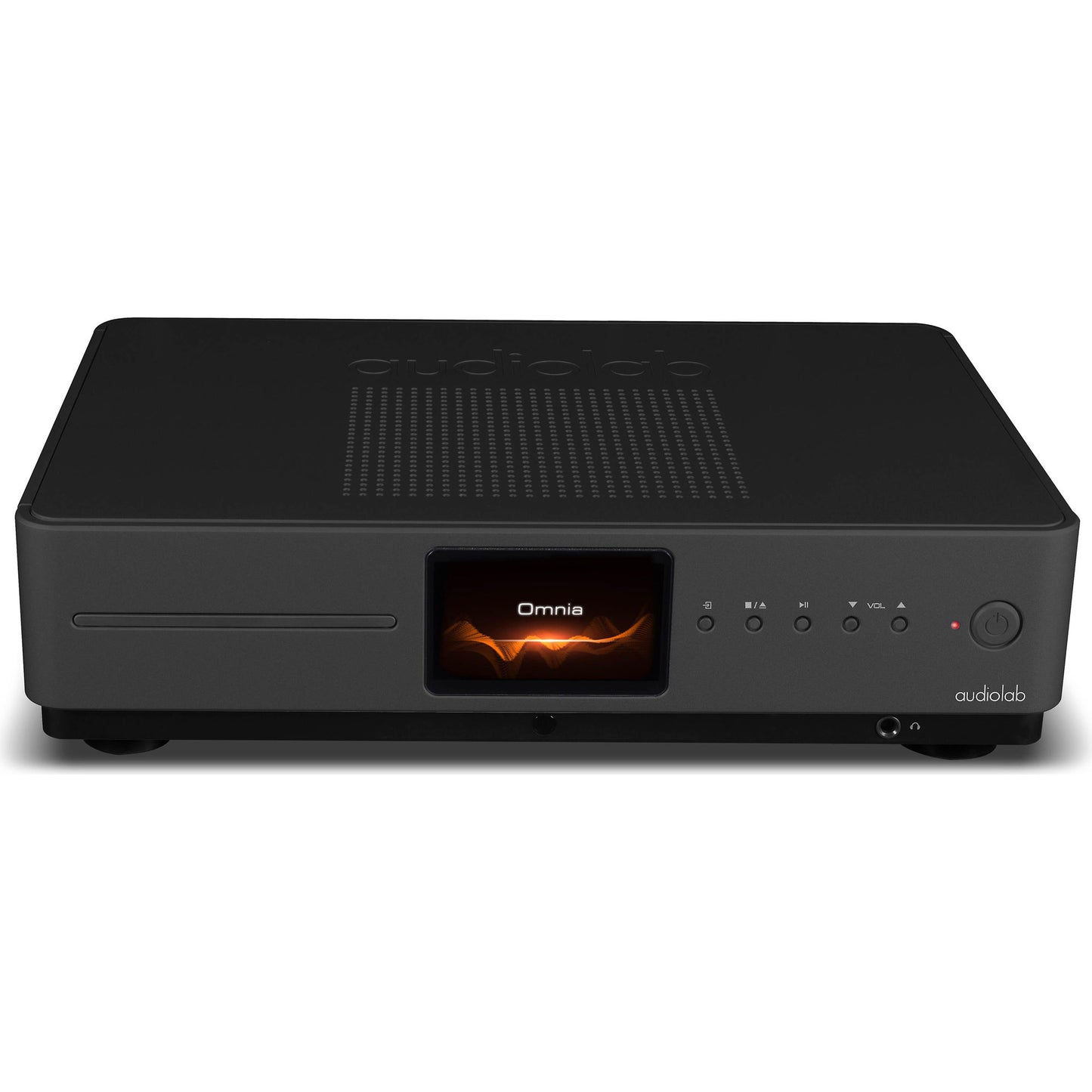 Top front view of black Audiolab Omnia Stereo Amplifier With Built-In CD Player