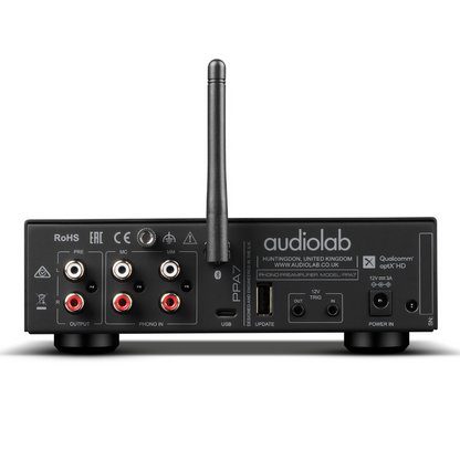 Rear view of black Audiolab PPA7 Phono Preamplifier
