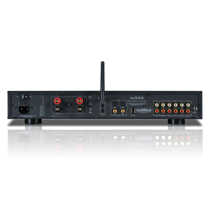 Back view of black Audiolab 6000A Stereo Amplifier