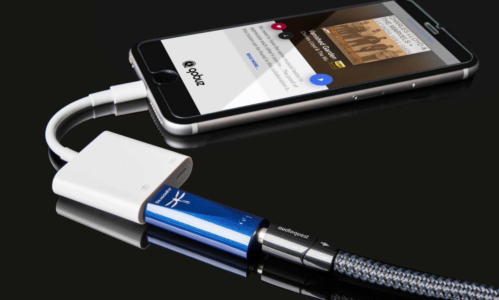 AudioQuest DragonFly Cobalt Portable USB DAC - Connects to an iPhone via Lightning-to-USB adaptor (sold separately)