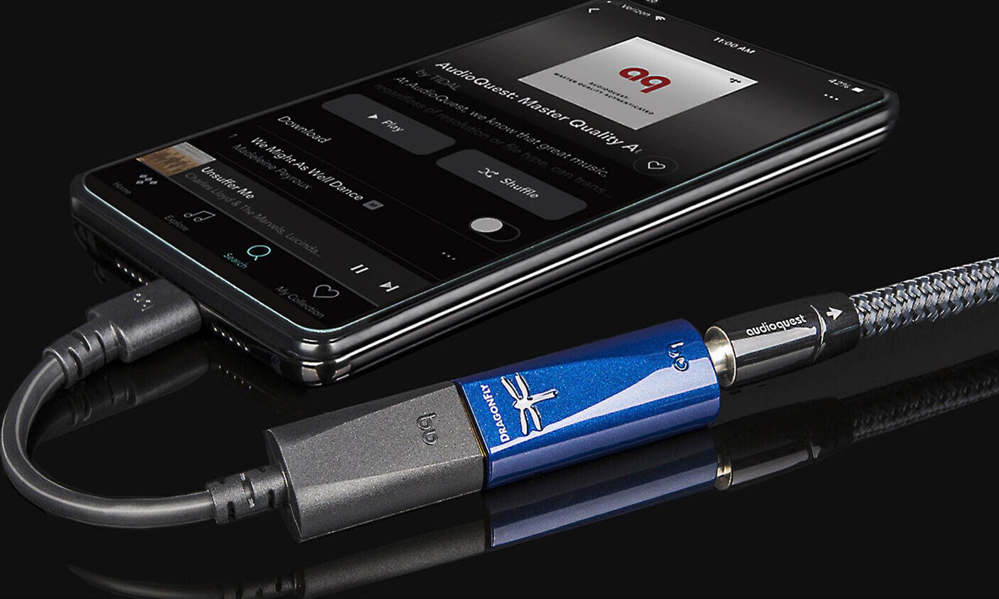 AudioQuest DragonFly Cobalt Portable USB DAC - Includes USB-C adaptor for connecting to compatible Android phone.