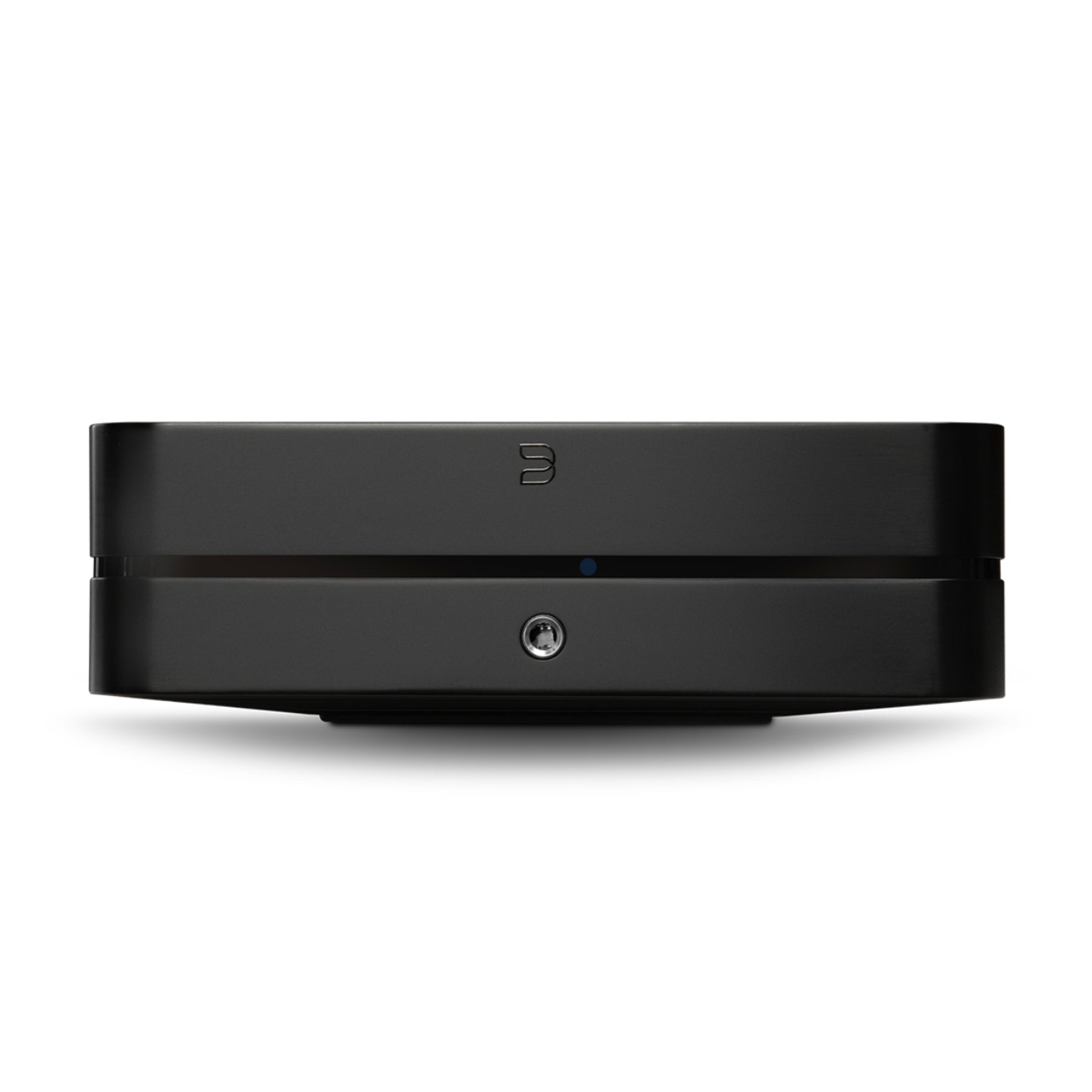 Black Bluesound Powernode Streaming Amplifier with a logo on a white background