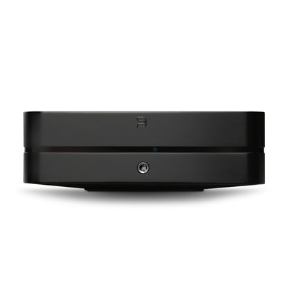 Black Bluesound Powernode Streaming Amplifier with a logo on a white background