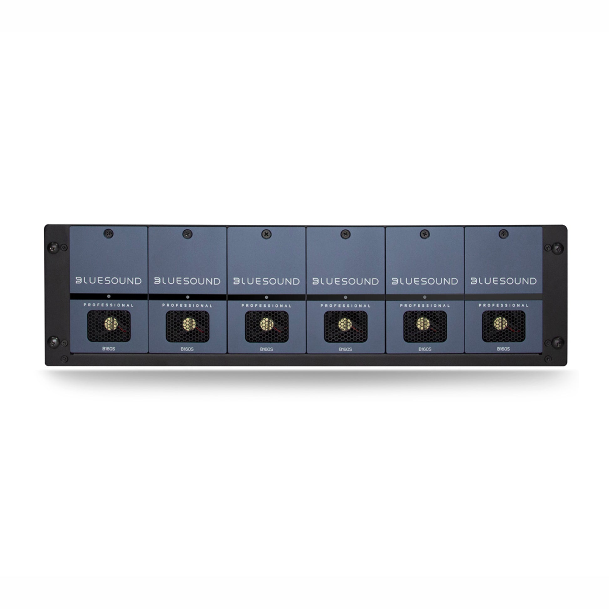 Several Bluesound Professional B160S Streaming Amplifiers in rack