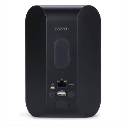 Rear of Bluesound Professional BSP200 in black on white background