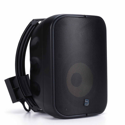 Angle of Black Bluesound Professional BSP500 on white background with grille on