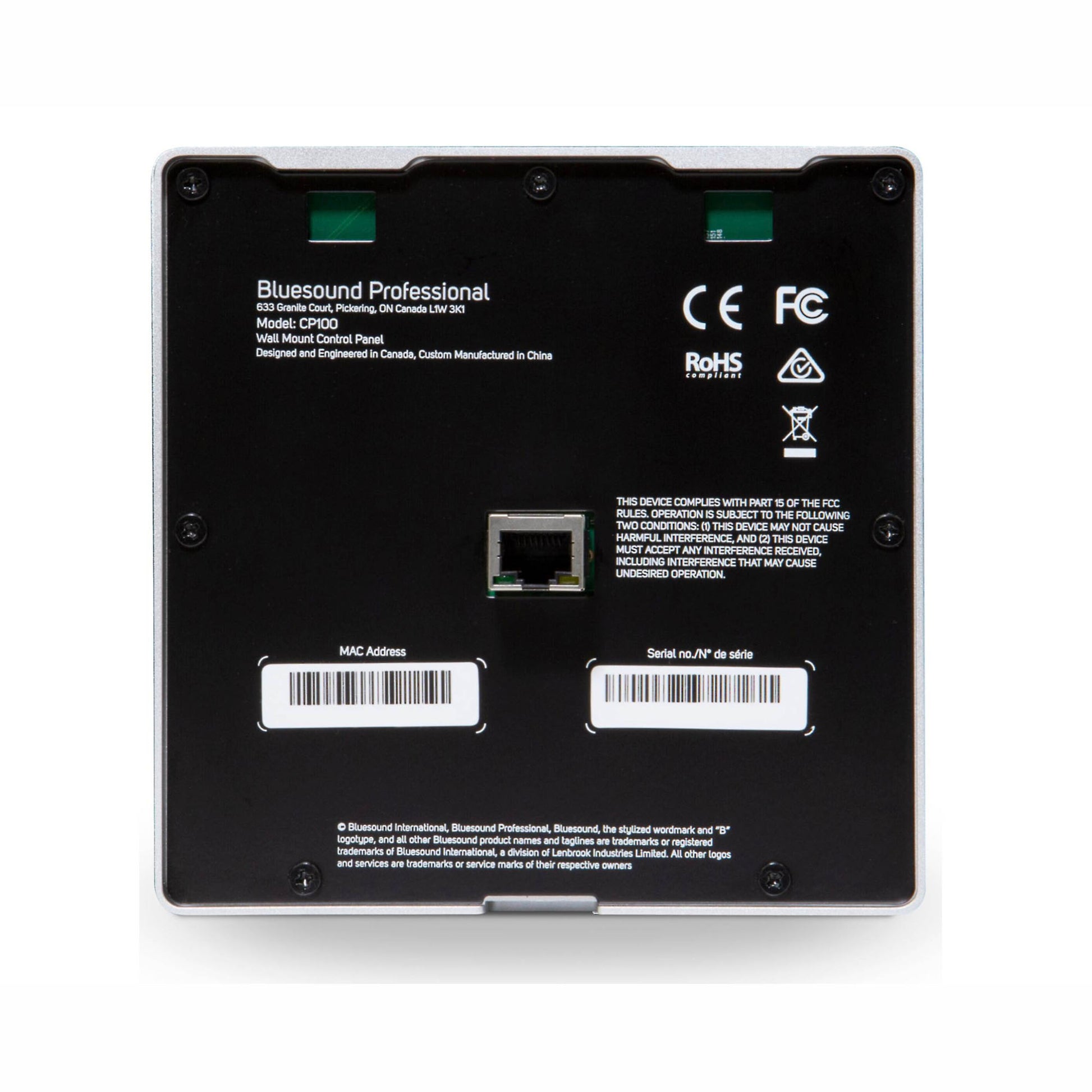 Back of Bluesound Professional CP100 on white background