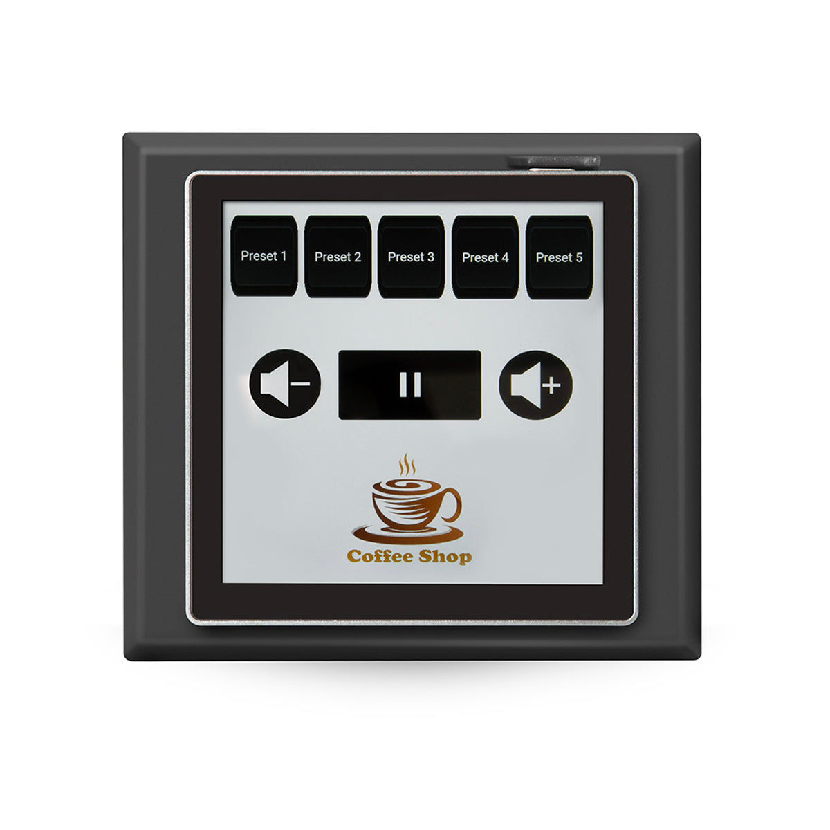 Bluesound Professional CP200 on white background with business logo