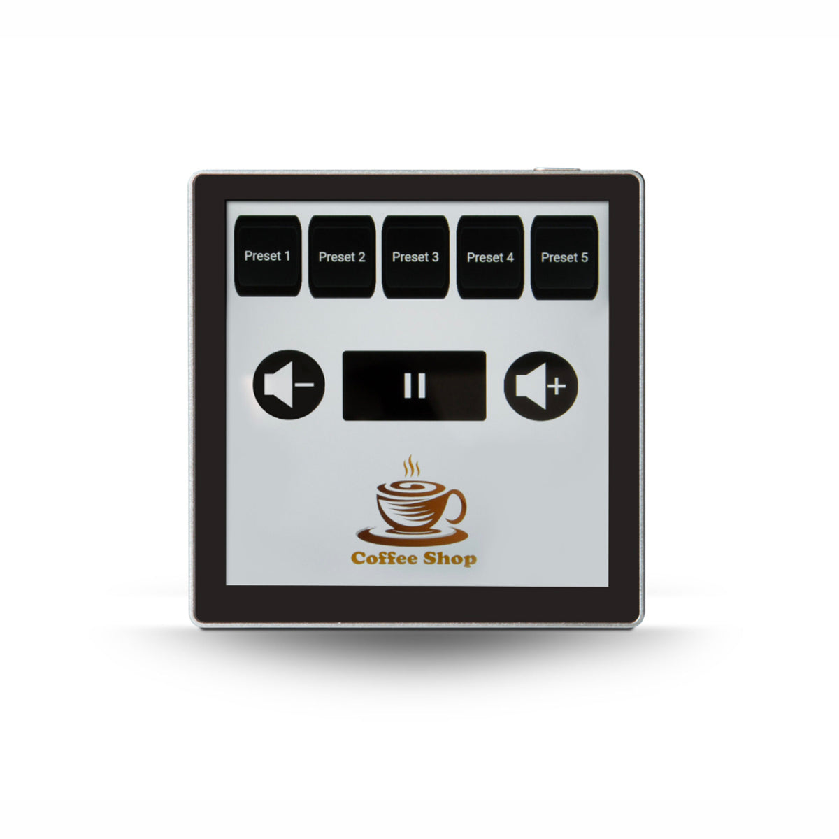 Bluesound Professional CP200 on white background with business logo