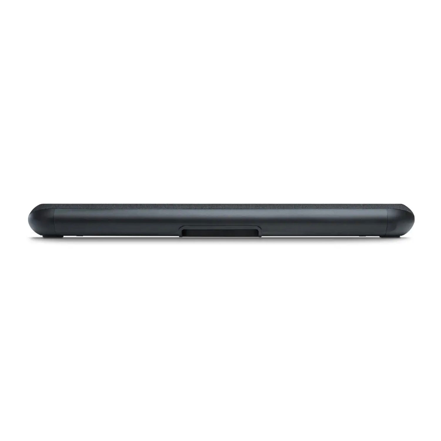 Back view of Bluesound Pulse Cinema Mini Soundbar in black on white background