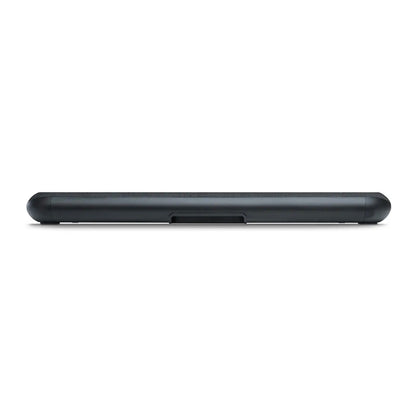 Back view of Bluesound Pulse Cinema Mini Soundbar in black on white background