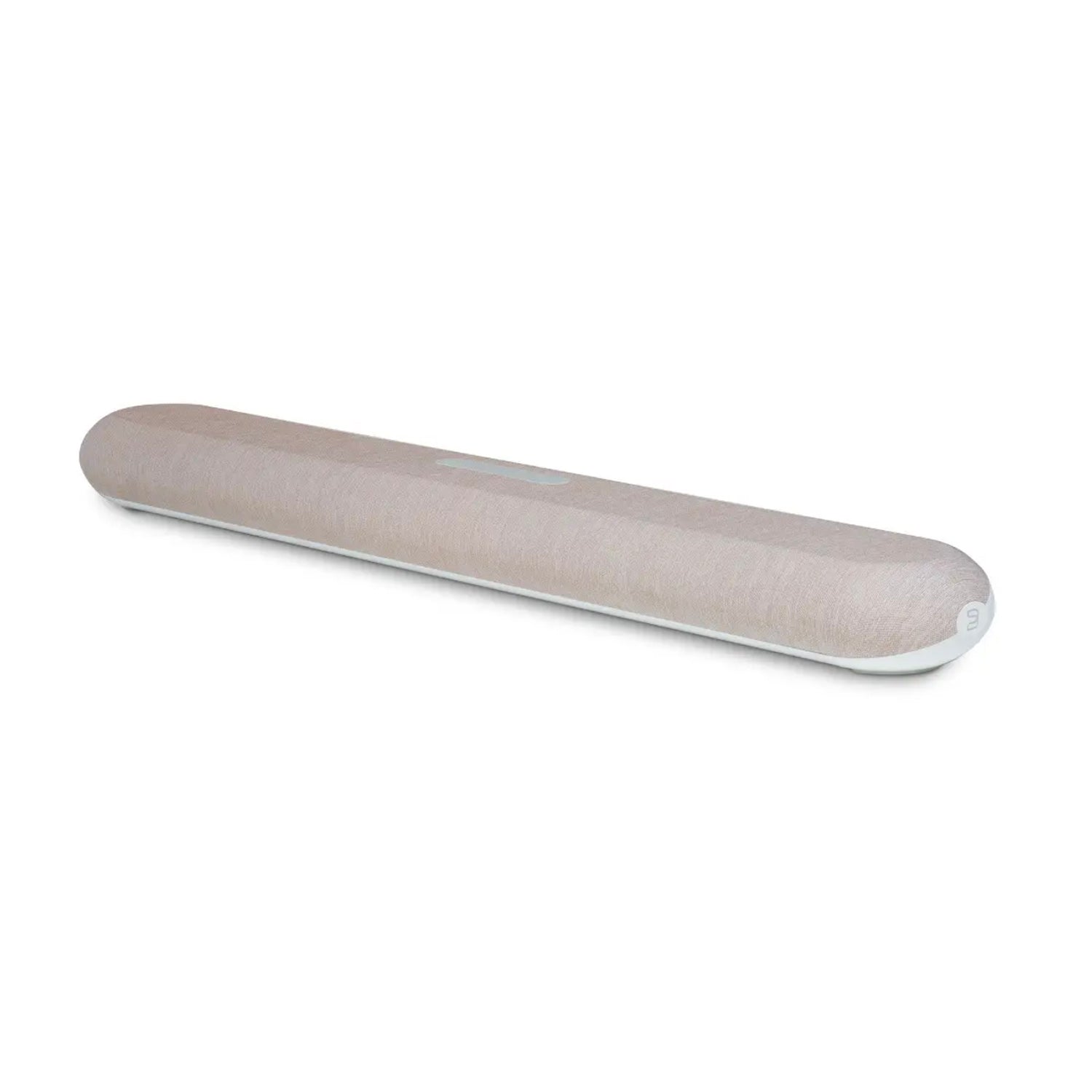 Angle view of Bluesound Pulse Cinema Mini Soundbar tan colour on white background