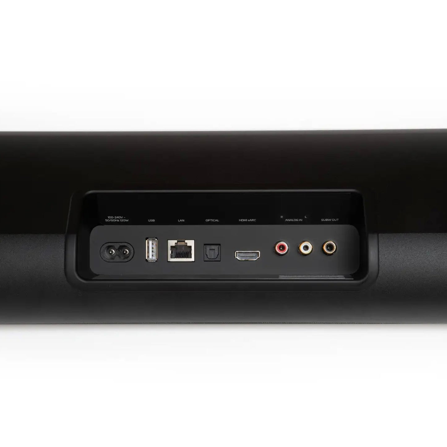 Close up of rear connections for the Bluesound Pulse Cinema Soundbar