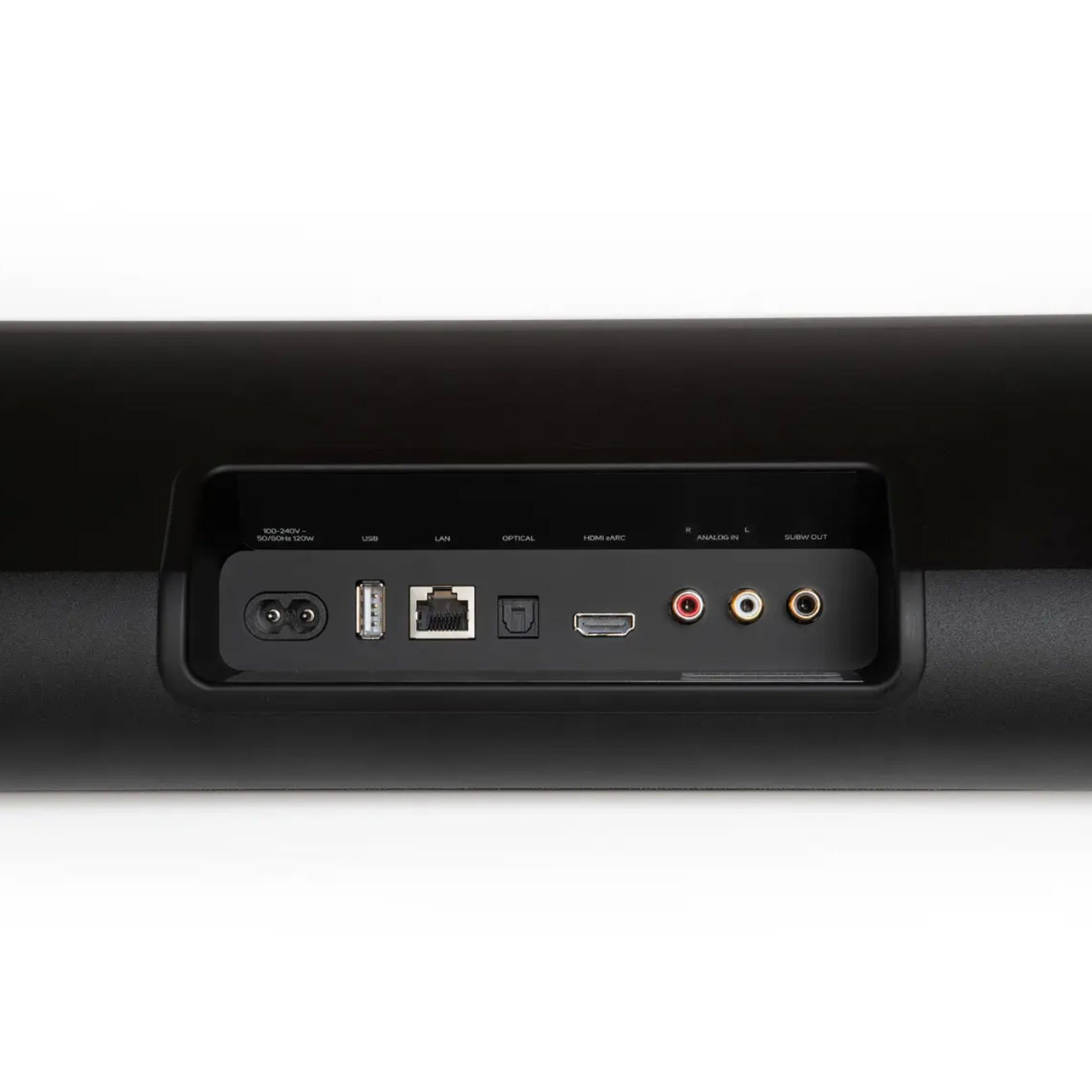 Close up of rear connections for the Bluesound Pulse Cinema Soundbar