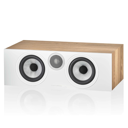Front angle of view of Bowers & Wilkins HTM6 S3 Centre Speaker in oak