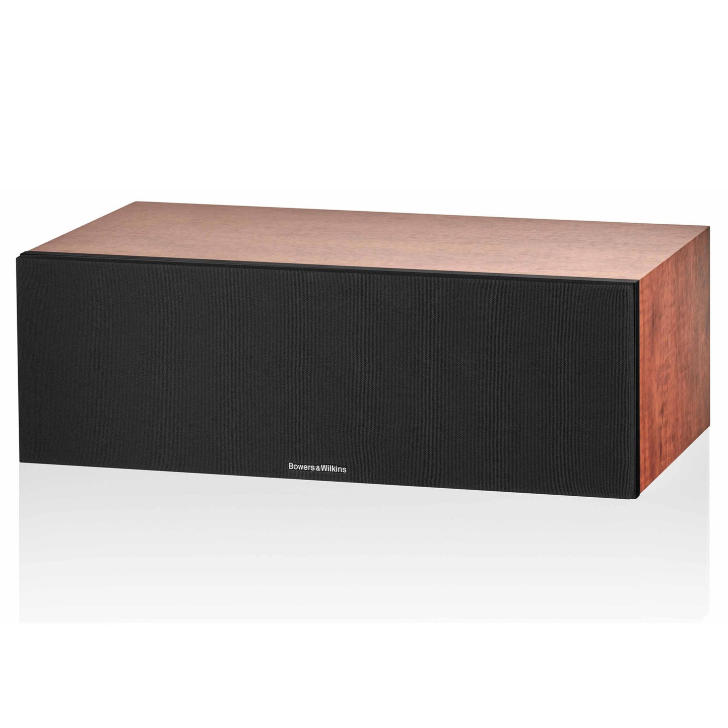 Front angle of Bowers & Wilkins HTM6 S3 Centre Speaker in red cherry with grille on