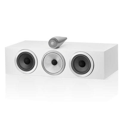 Front angle of white Bowers & Wilkins HTM71 S3 Centre Speaker