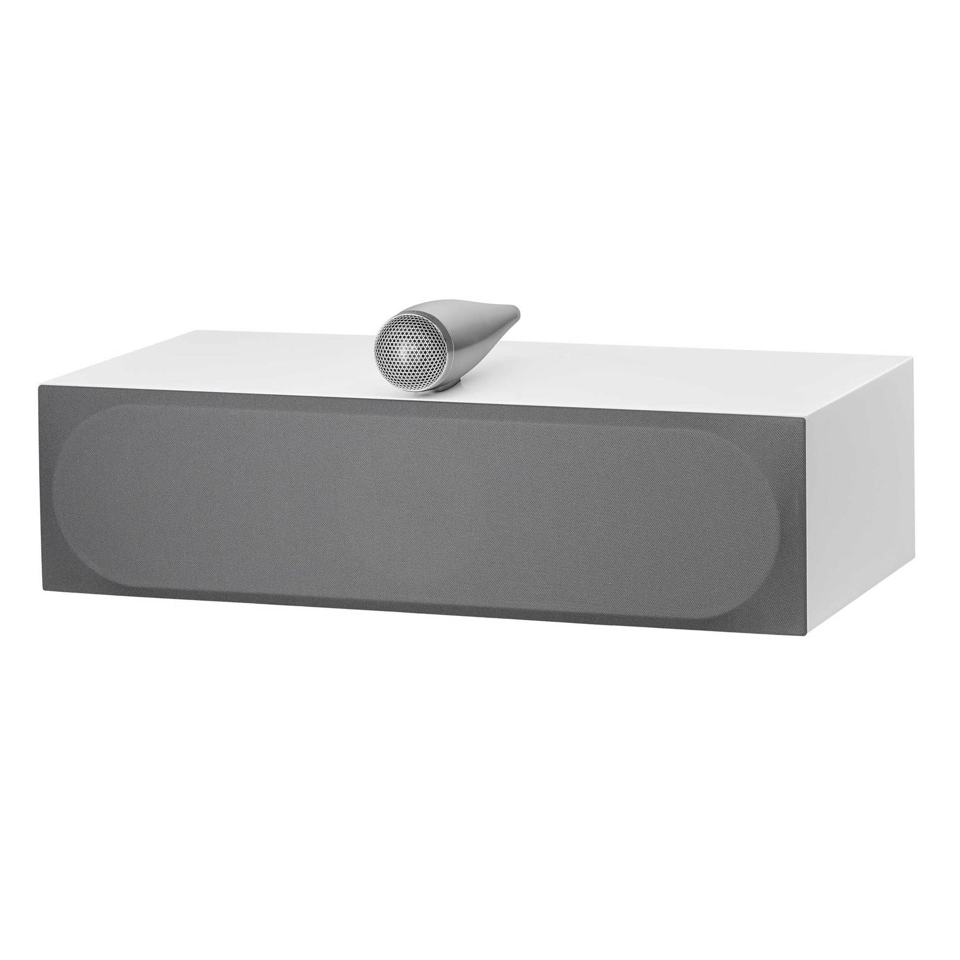 Front angle of white Bowers & Wilkins HTM71 S3 Centre Speaker with grille on