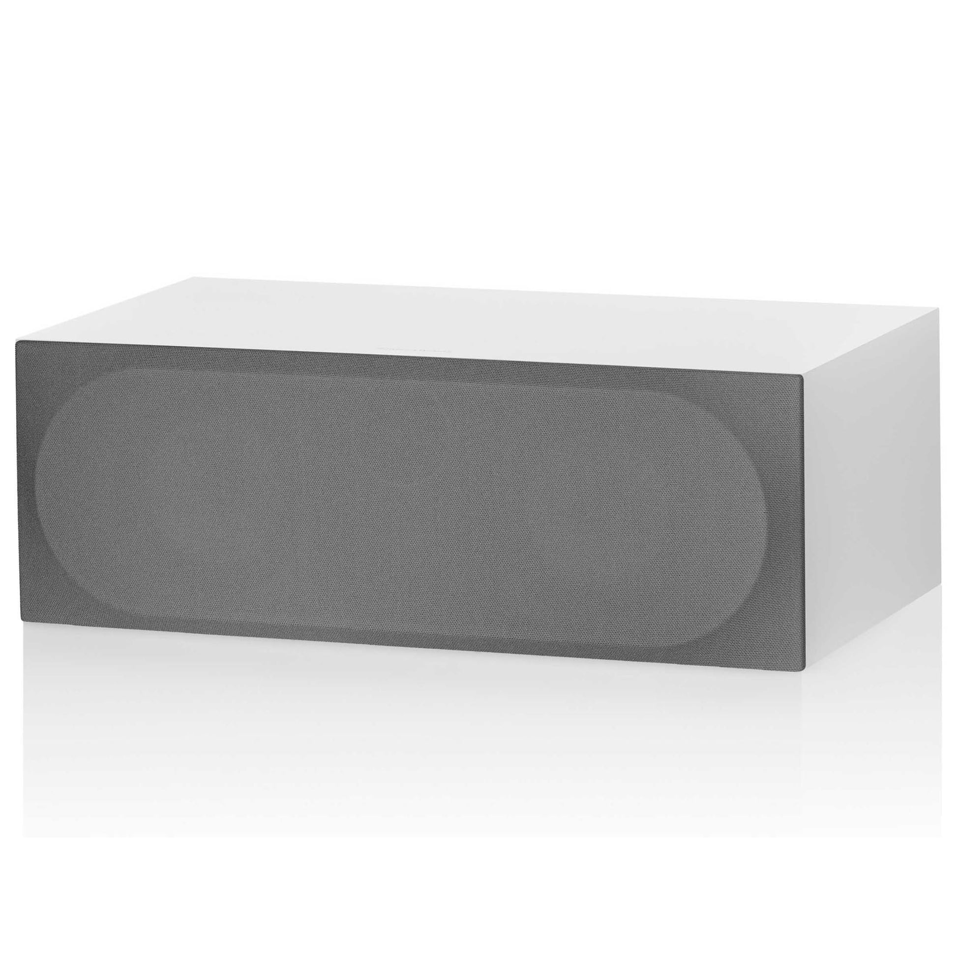 Front view of white Bowers & Wilkins HTM72 S3 Centre Speaker with grille on