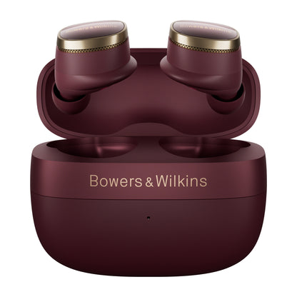 Bowers & Wilkins wireless earbuds in a charging case on a white background