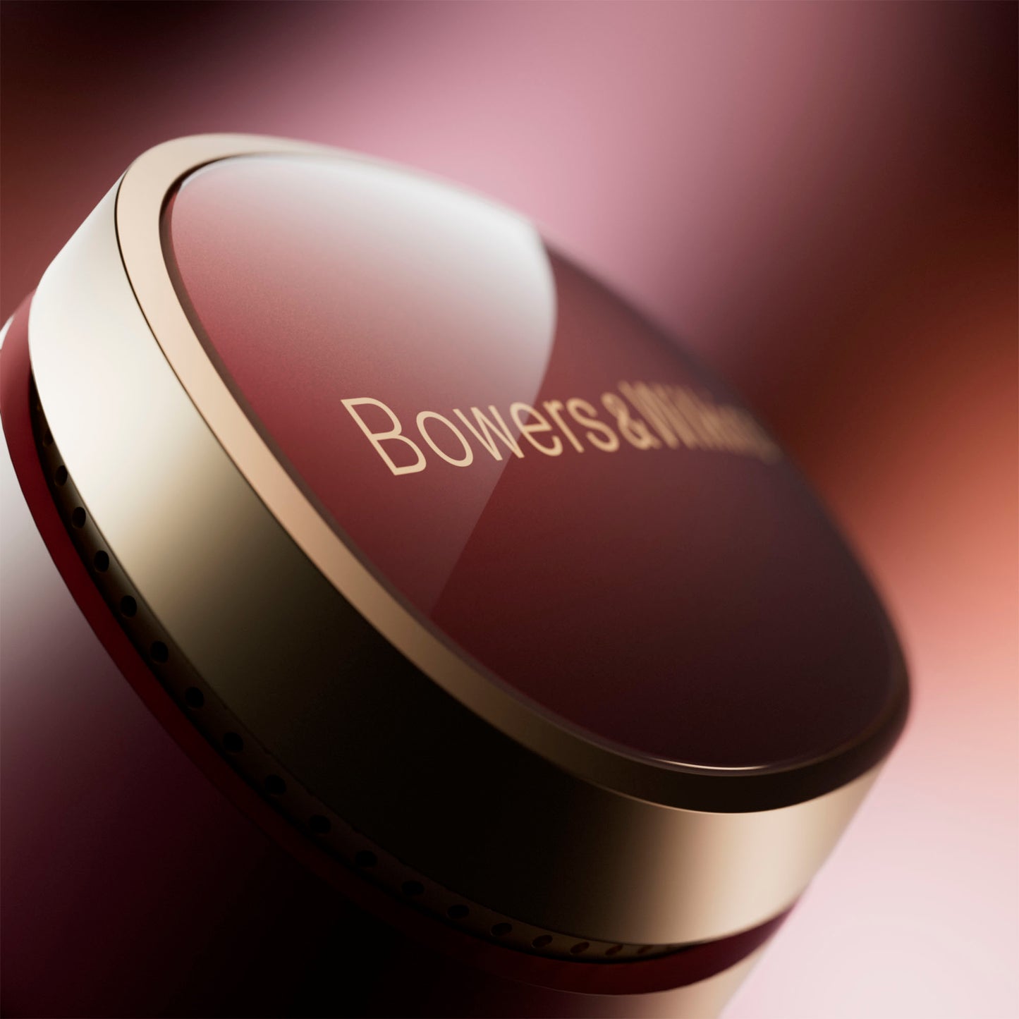 Close up of Bowers & Wilkins Pi8 Earbuds in Dark Burgundy