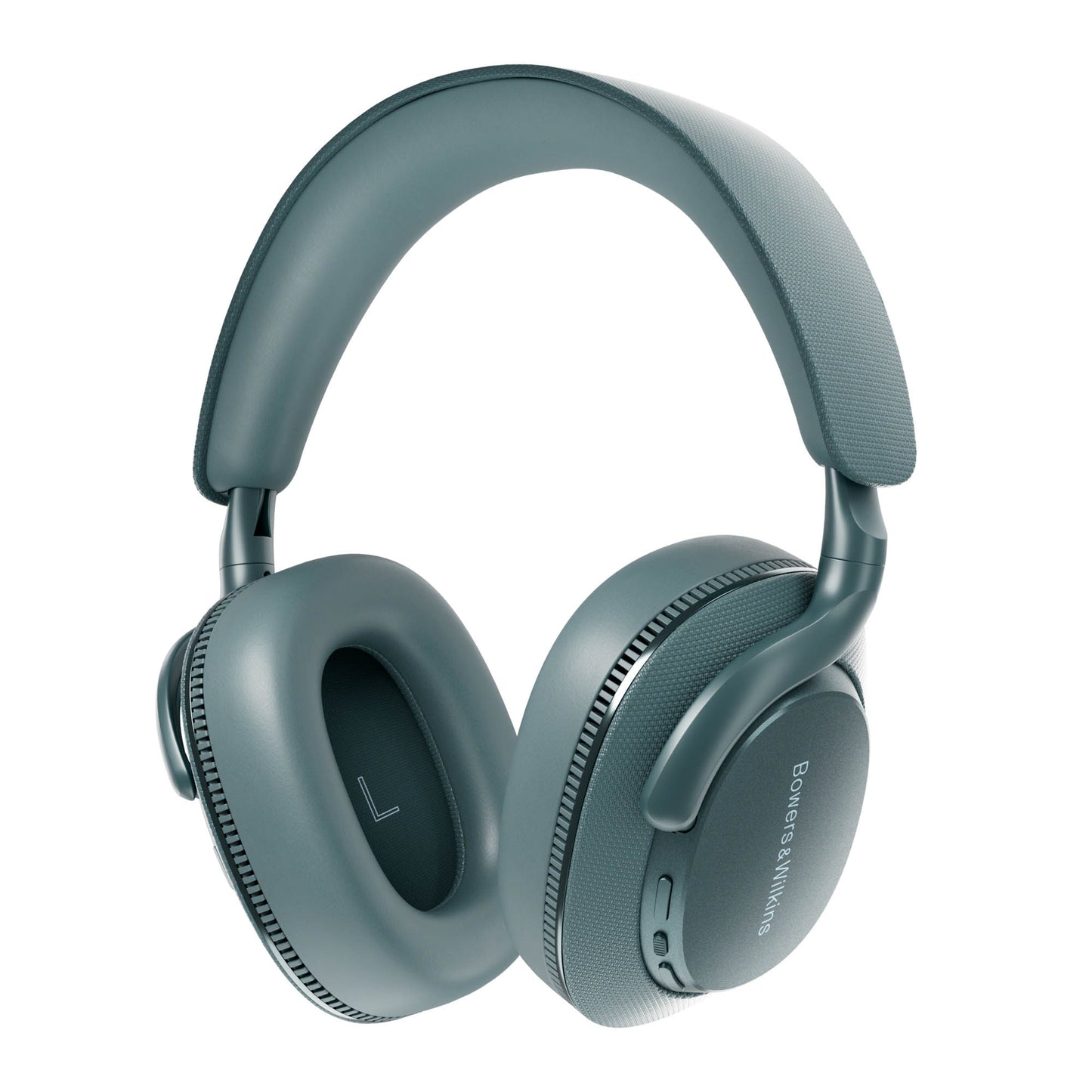 Angle view of Bowers & Wilkins PX7 S3 Headphones in Frost Blue on white background