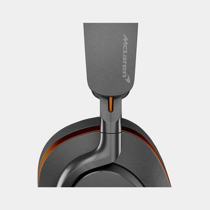 Gray McLaren headrest with brand logo on a light gray background