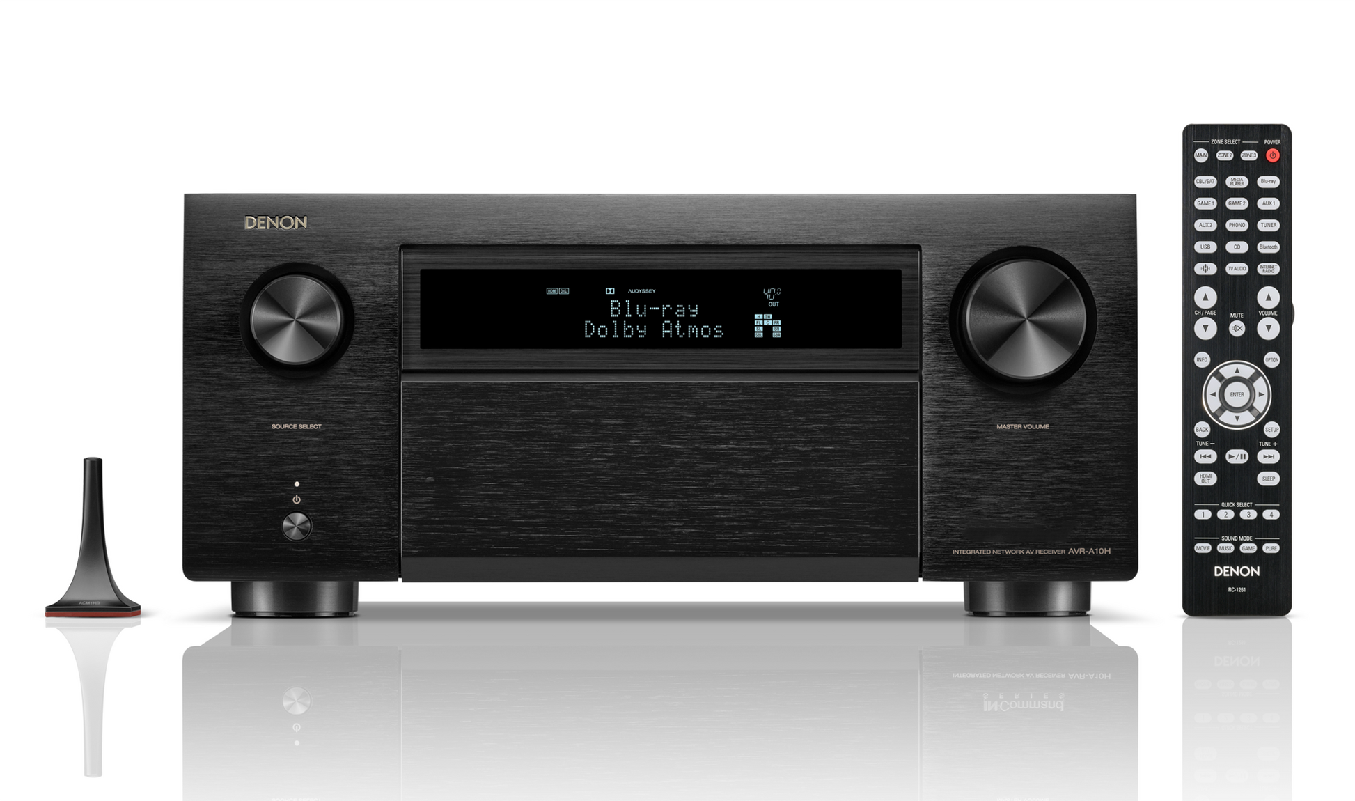 Denon AVC-A10H 8K Home Theatre Amplifier - Shown with Remote and Microphone: Audyssey MultEQ XT32