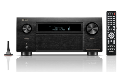 Denon AVC-A10H 8K Home Theatre Amplifier - Shown with Remote and Microphone: Audyssey MultEQ XT32